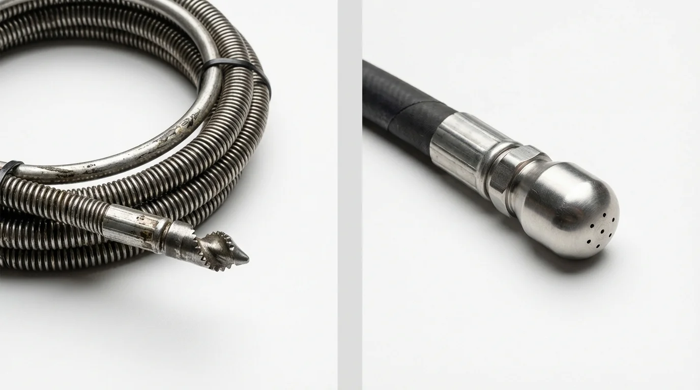 Drain snake cable and hydro jetting nozzle used for drain cleaning in Carrollton, TX