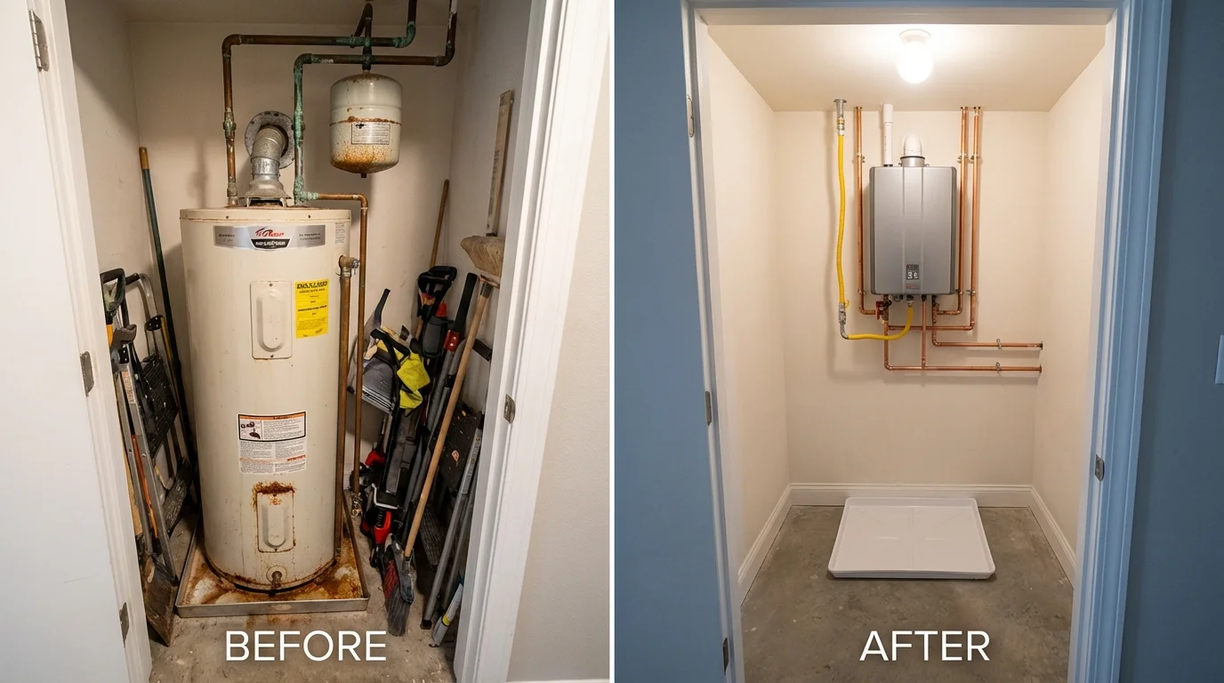 Tank water heater versus wall-mounted tankless unit comparison for Carrollton, TX homeowners