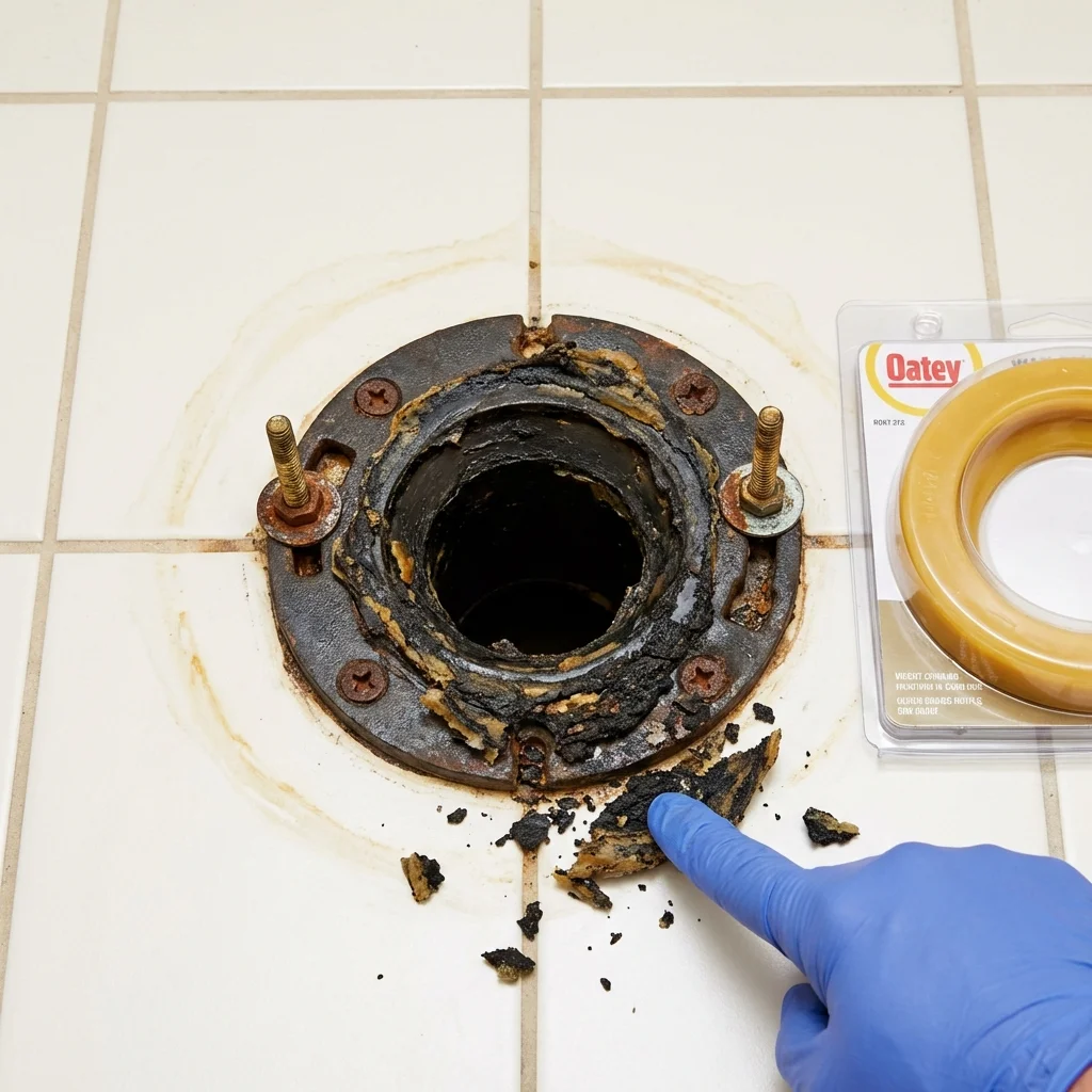 Failed wax ring showing water seepage at the base of a toilet in a Carrollton, TX home